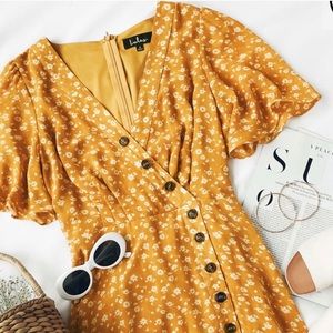 Lulu’s Yellow Floral Midi Dress